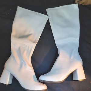 Knee high white boots